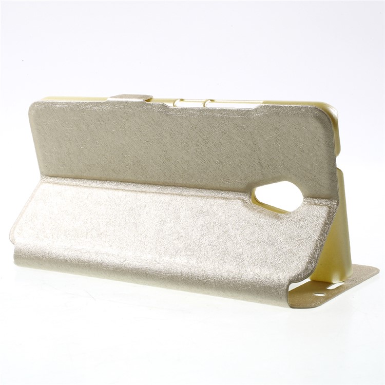 For Meizu M5s Dual Window Leather Case with Stand Silk Texture - Gold-4