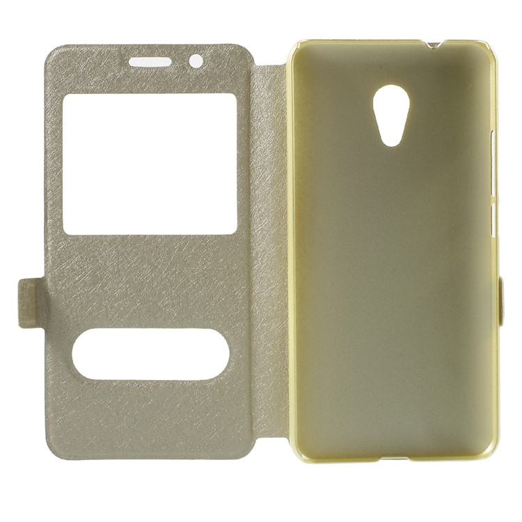For Meizu M5s Dual Window Leather Case with Stand Silk Texture - Gold-5