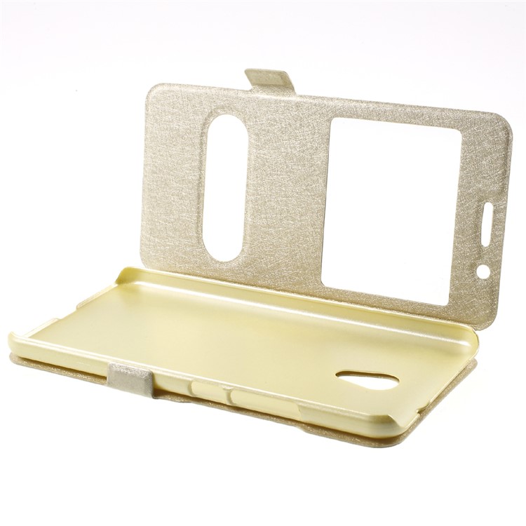 For Meizu M5s Dual Window Leather Case with Stand Silk Texture - Gold-6