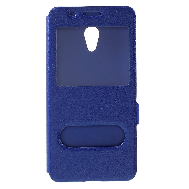 For Meizu M5s Dual Window Leather Mobile Casing Silk Texture - Blue-1