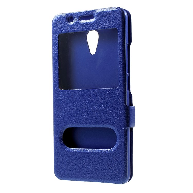 For Meizu M5s Dual Window Leather Mobile Casing Silk Texture - Blue-2