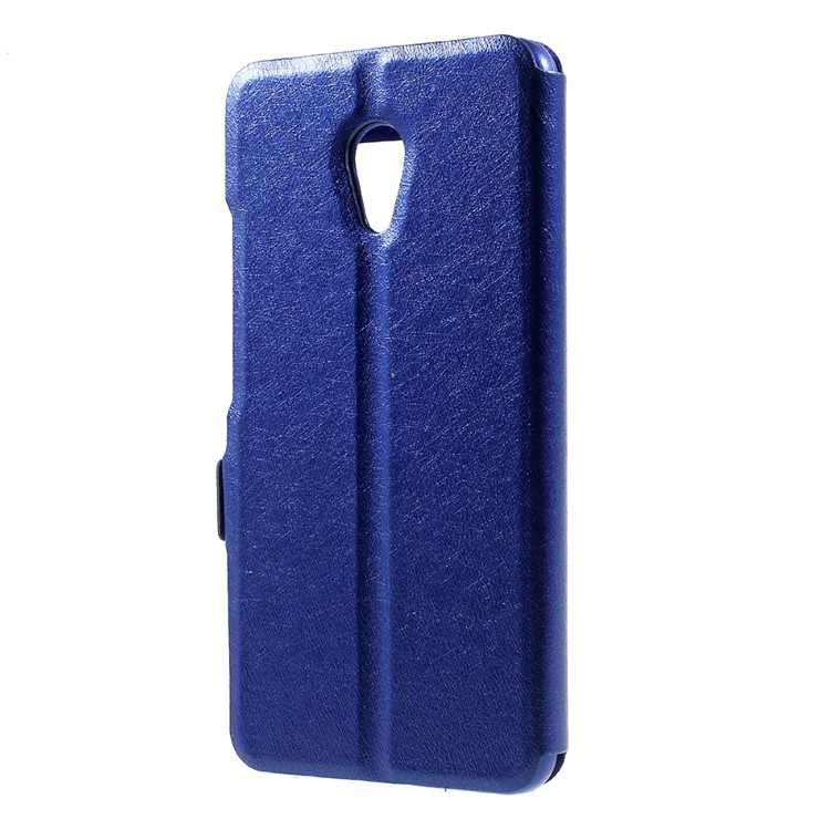 For Meizu M5s Dual Window Leather Mobile Casing Silk Texture - Blue-3
