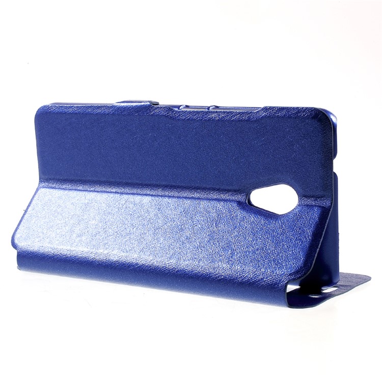 For Meizu M5s Dual Window Leather Mobile Casing Silk Texture - Blue-4