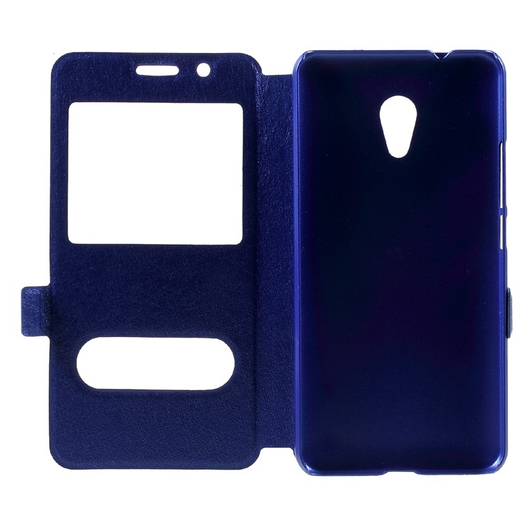 For Meizu M5s Dual Window Leather Mobile Casing Silk Texture - Blue-5