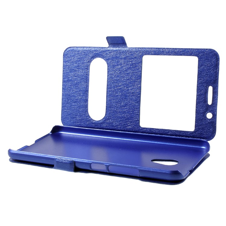 For Meizu M5s Dual Window Leather Mobile Casing Silk Texture - Blue-6