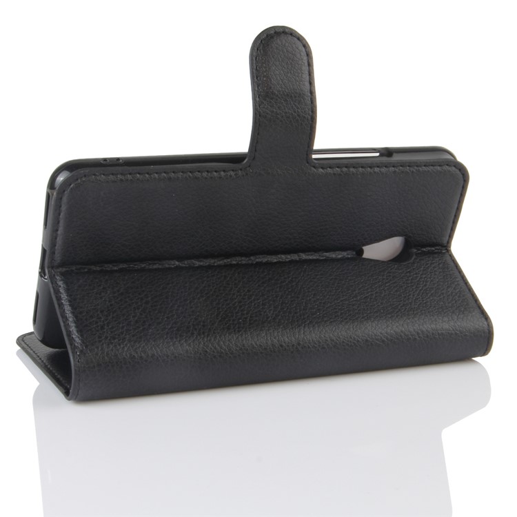 Lychee Grain Wallet Flip Leather Phone Case for Meizu M5s - Black-4