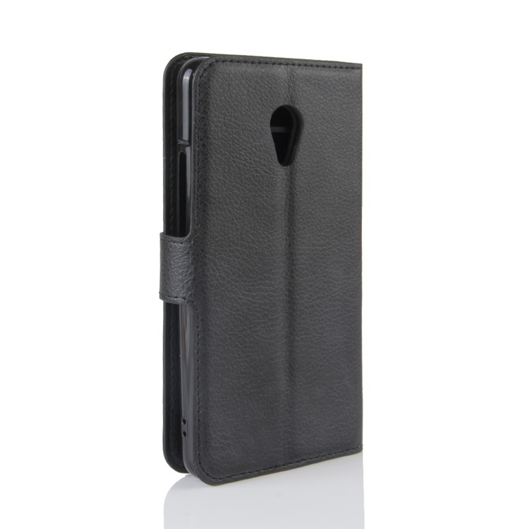Lychee Grain Wallet Flip Leather Phone Case for Meizu M5s - Black-5