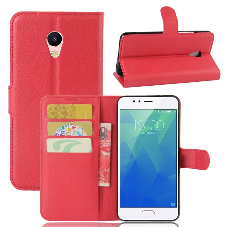 Lychee Grain PU Leather Wallet Cell Phone Case for Meizu M5s - Red-1