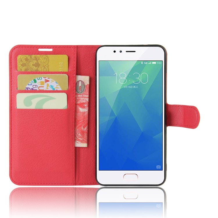 Lychee Grain PU Leather Wallet Cell Phone Case for Meizu M5s - Red-3