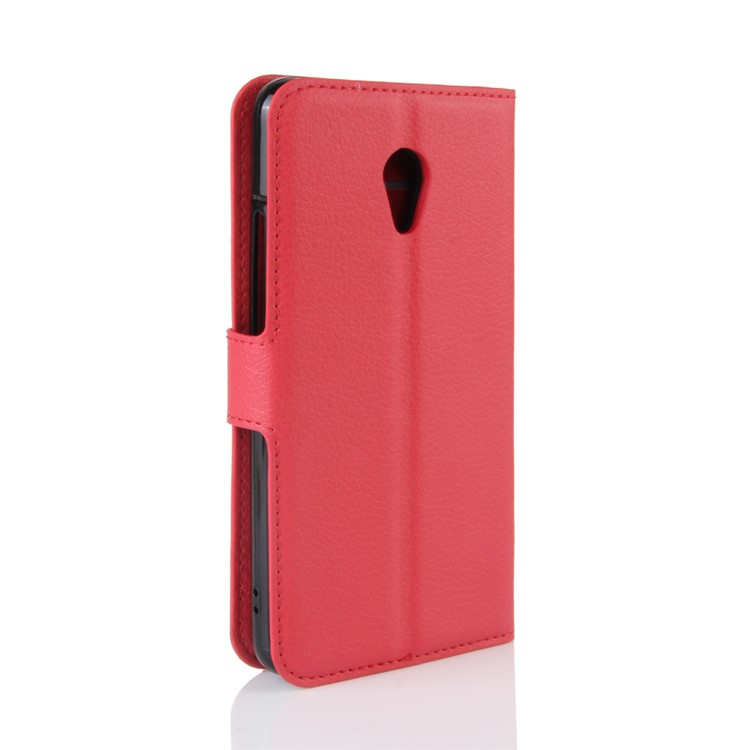Lychee Grain PU Leather Wallet Cell Phone Case for Meizu M5s - Red-5