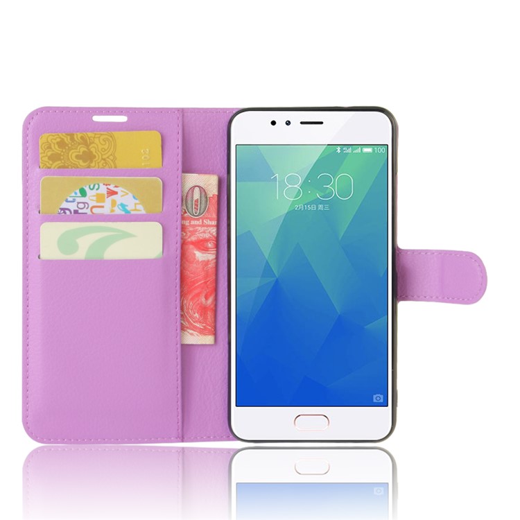 For Meizu M5s Lychee Grain Leather Stand Card Holder Case Cover - Purple-3