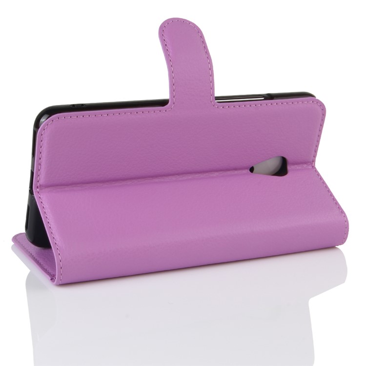 For Meizu M5s Lychee Grain Leather Stand Card Holder Case Cover - Purple-4