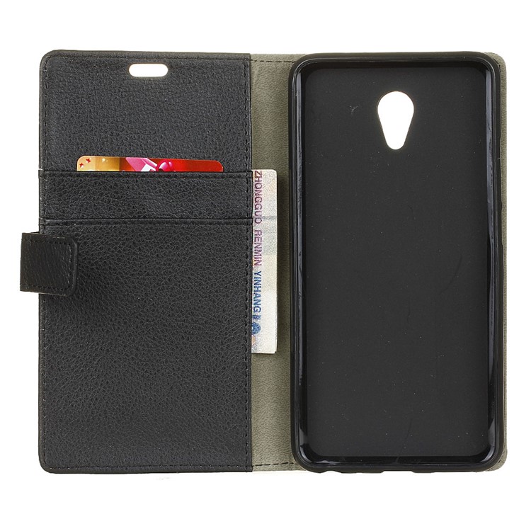 Litchi Skin Leather Wallet Case for Meizu m5 Note - Black-5