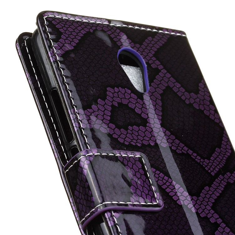 Snake Texture Wallet Stand Leather Protector Case for Meizu m5 Note - Purple-4