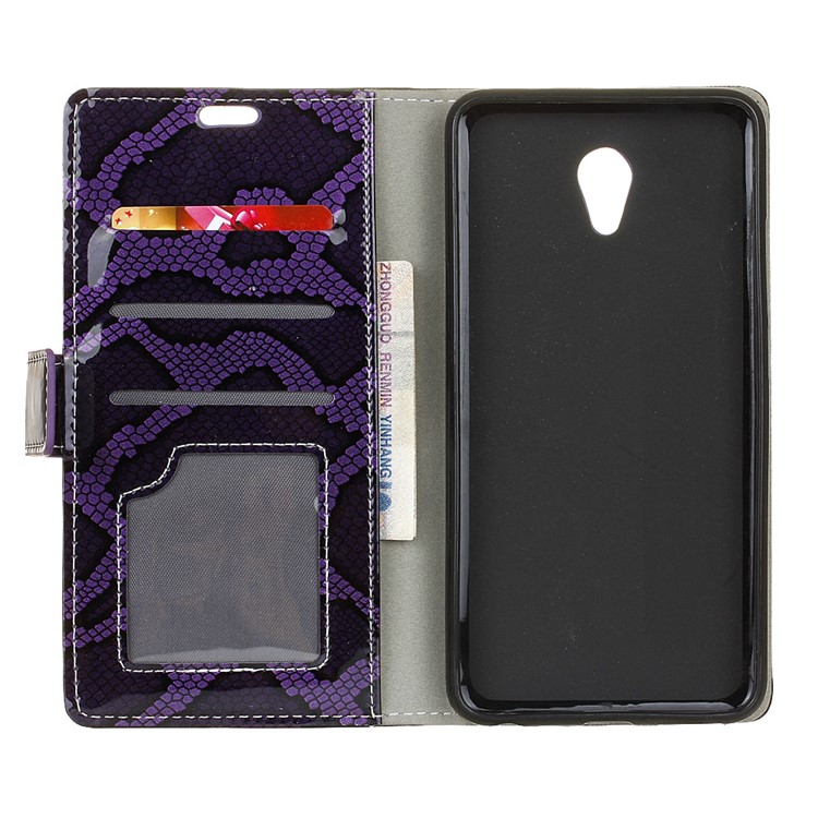 Snake Texture Wallet Stand Leather Protector Case for Meizu m5 Note - Purple-5