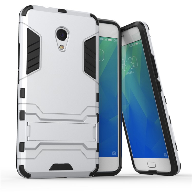 Cool Guard Plastic TPU Hybrid Case with Kickstand for Meizu M5s - Silver-1