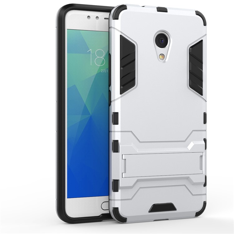 Cool Guard Plastic TPU Hybrid Case with Kickstand for Meizu M5s - Silver-2