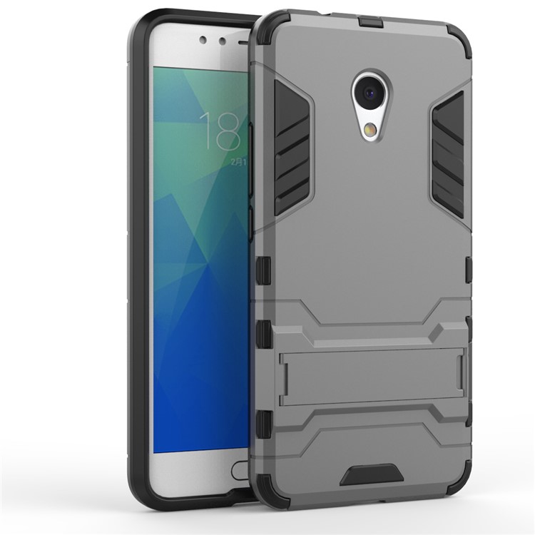 Cool Plastic TPU Hybrid Back Cover with Kickstand for Meizu M5s - Grey-2