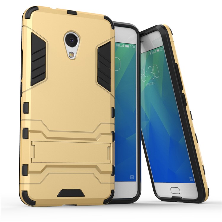 Cool Plastic TPU Kickstand Cellphone Case for Meizu M5s - Gold-1