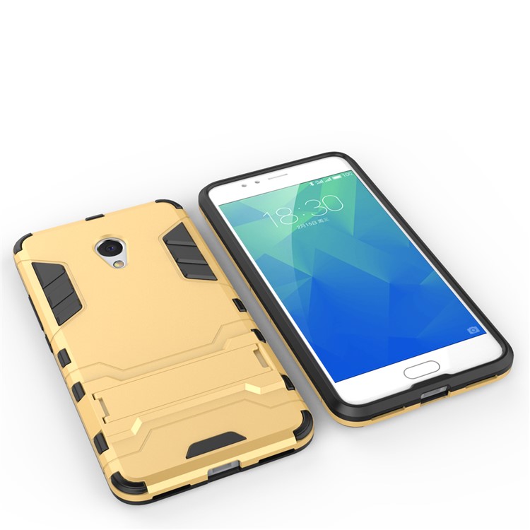 Cool Plastic TPU Kickstand Cellphone Case for Meizu M5s - Gold-3