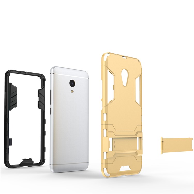 Cool Plastic TPU Kickstand Cellphone Case for Meizu M5s - Gold-6