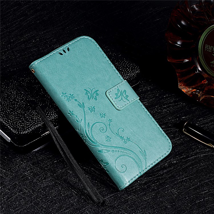 Imprinted Butterfly Flower Wallet Leather Phone Case for Meizu M2 mini - Cyan-1