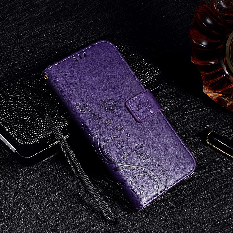 Imprinted Butterfly Flower Leather Wallet Phone Case for Meizu M2 mini - Purple-1