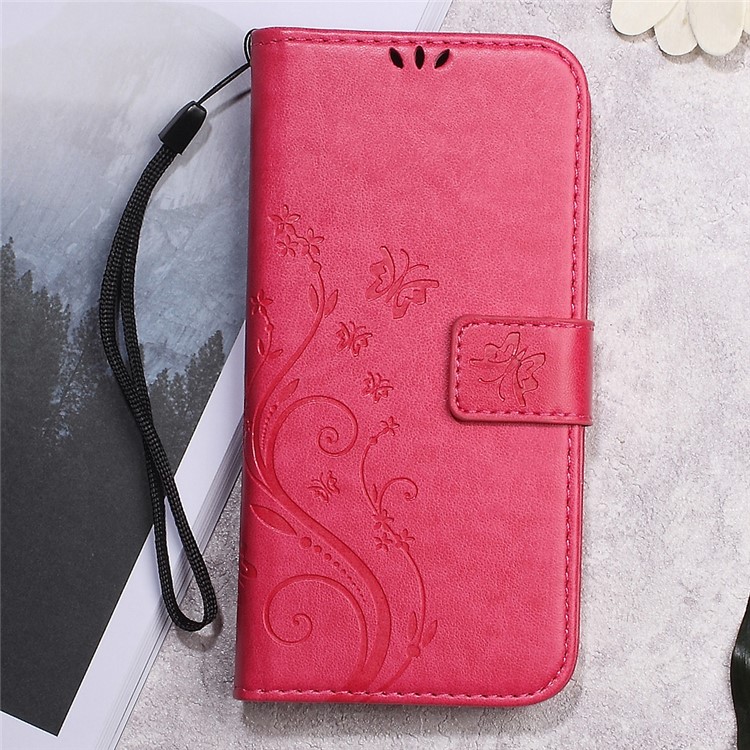 Butterfly Flower Imprinted Wallet Leather Cover Case Stand for Meizu m3 - Rose-1