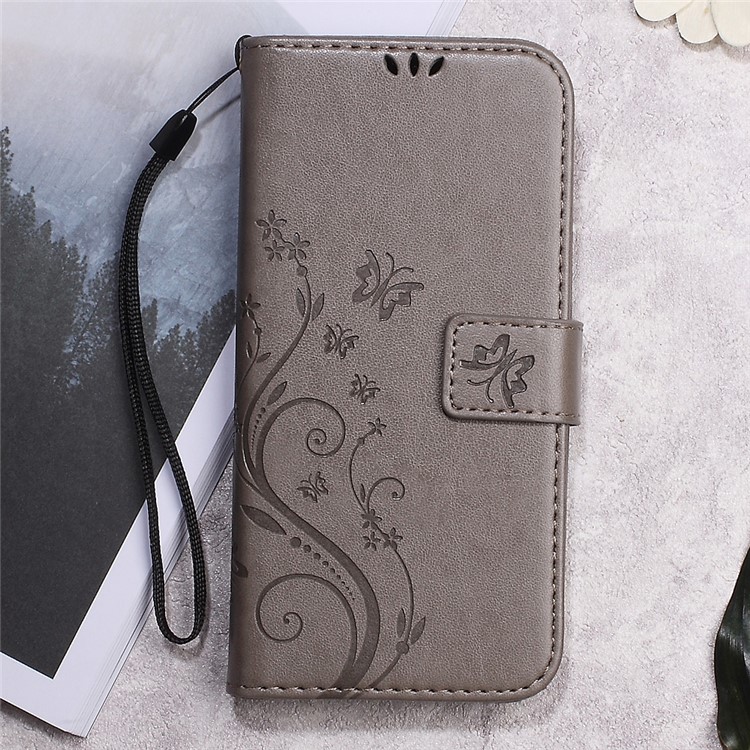 Imprinted Butterfly Flower Wallet Leather Protector Cover for Meizu m3 - Grey-1