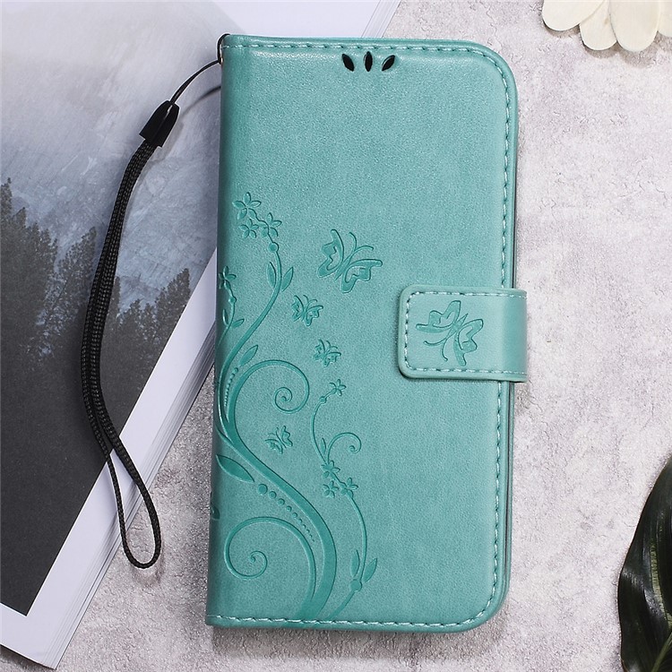 For Meizu m3 Imprinted Butterfly Flower Leather Wallet Phone Cover - Cyan-1
