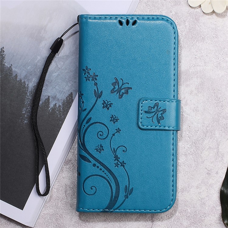 Butterfly Flower Imprinted Wallet Leather Case Accesory for Meizu m3 - Blue-1