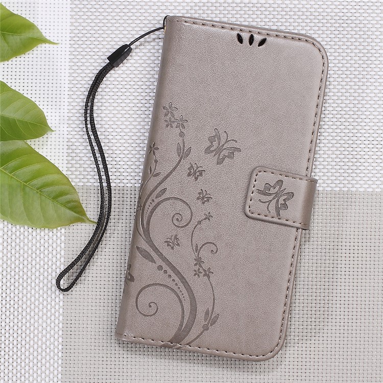 Imprinted Butterfly Flower Wallet Leather Mobile Cover for Meizu U20 - Grey-1