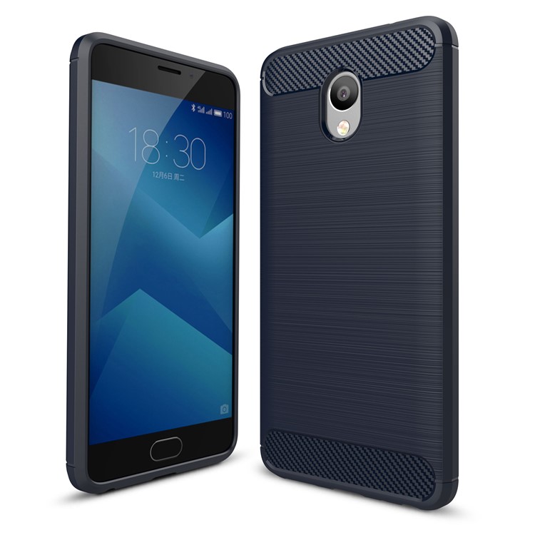 Carbon Fibre Brushed TPU Cover Case for Meizu m5 Note - Dark Blue-1
