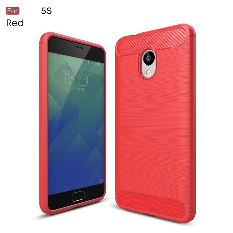 Carbon Fibre Brushed TPU Gel Case for Meizu M5s - Red-1