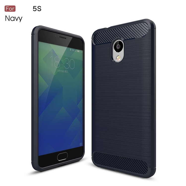 Carbon Fibre Brushed TPU Cover Case for Meizu M5s - Dark Blue-1