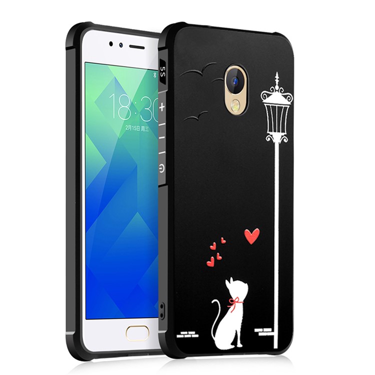 Four Corners Air-cushioning Shockproof TPU Back Cover for Meizu M5s - Cat under Streetlight-1
