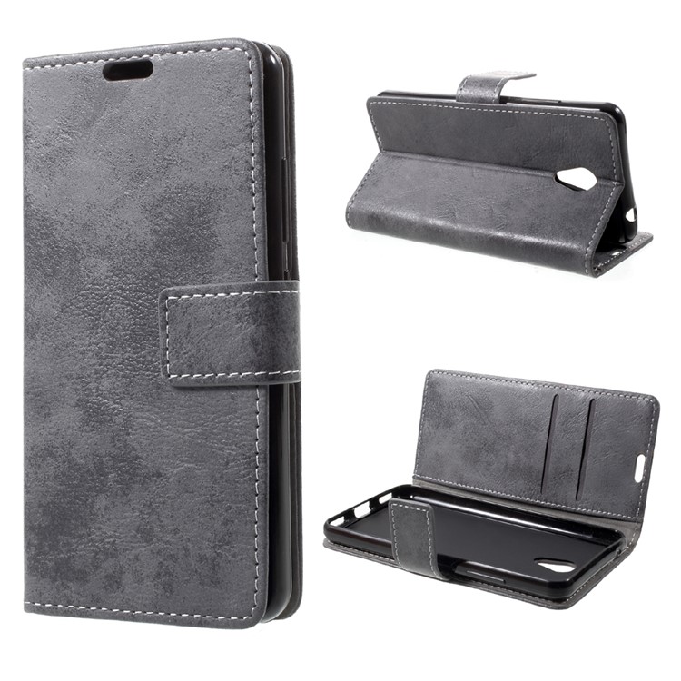 For Meizu M5c Retro Style Wallet Stand Leather Flip Protective Shell - Black-1