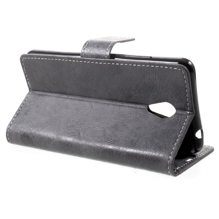 For Meizu M5c Retro Style Wallet Stand Leather Flip Protective Shell - Black-4