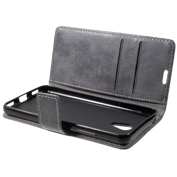 For Meizu M5c Retro Style Wallet Stand Leather Flip Protective Shell - Black-5