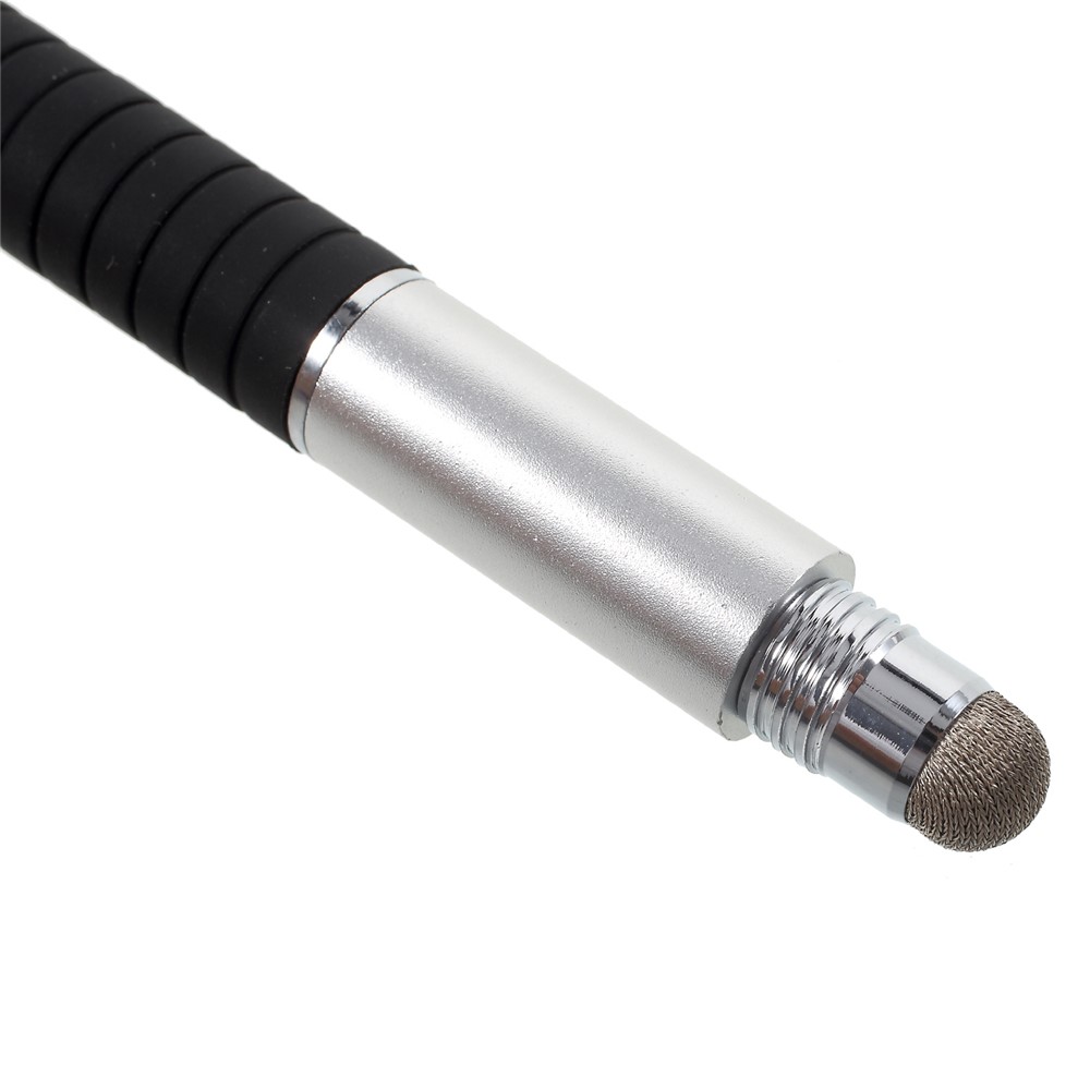 3-in-1 Compact Stylus Pen + Drawing Pen + Ball Point Pen for iPhone iPad Samsung etc - Silver-3