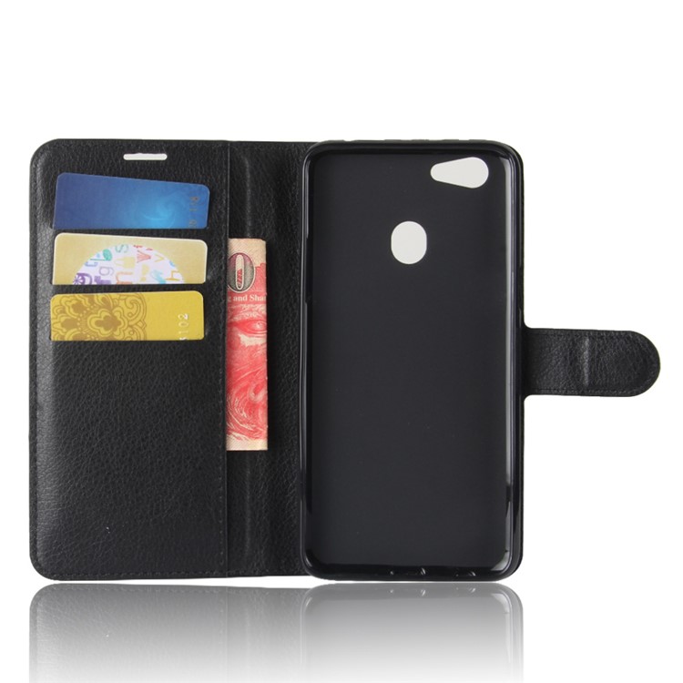Litchi Skin PU Leather Wallet Stand Phone Shell for OPPO F5 - Black-3