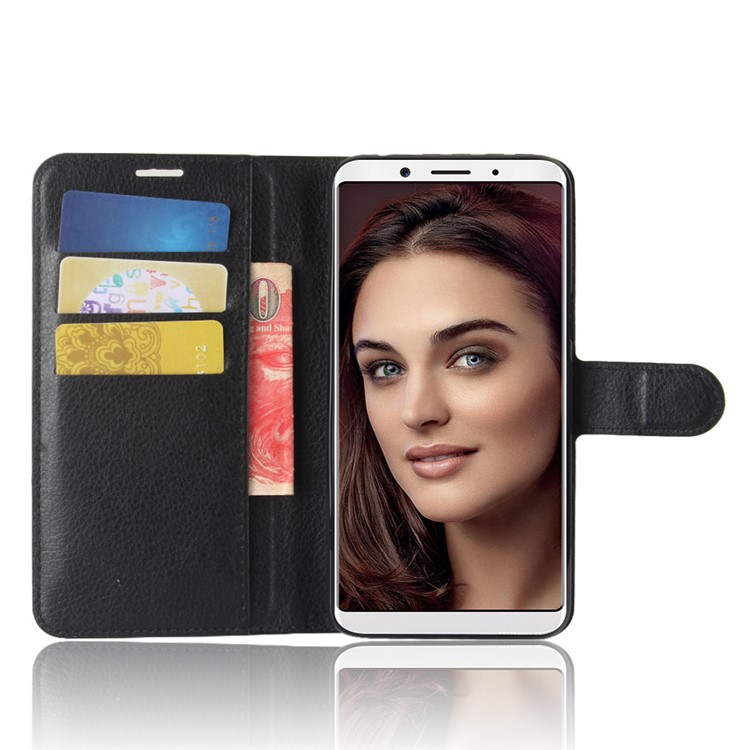 Litchi Skin PU Leather Wallet Stand Phone Shell for OPPO F5 - Black-4