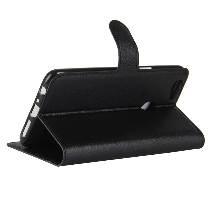 Litchi Skin PU Leather Wallet Stand Phone Shell for OPPO F5 - Black-5