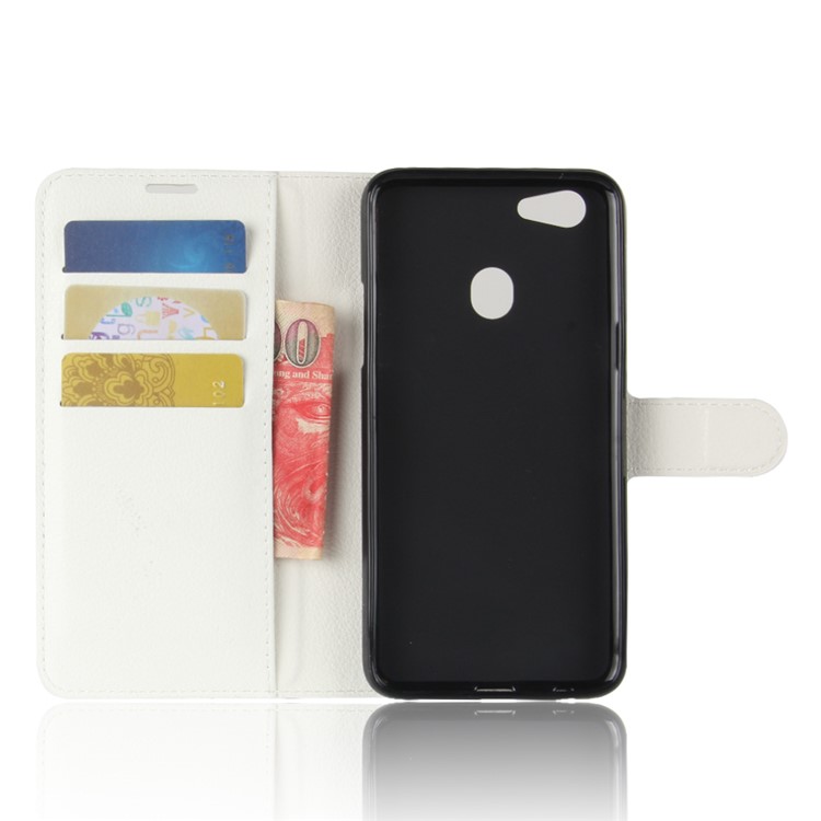Litchi Skin PU Leather Wallet Stand Phone Cover for OPPO F5 - White-3