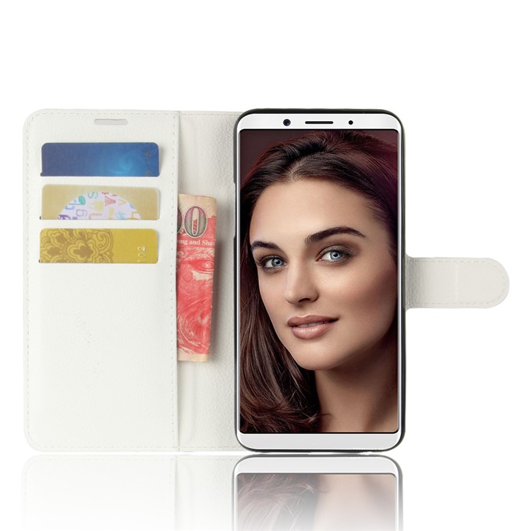 Litchi Skin PU Leather Wallet Stand Phone Cover for OPPO F5 - White-4