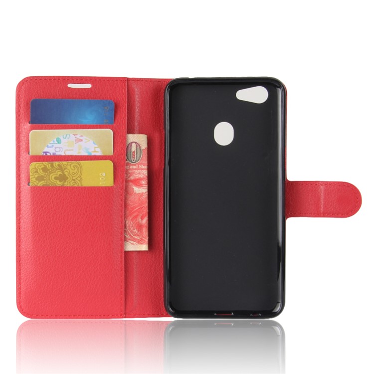 Litchi Skin PU Leather Wallet Stand Phone Case for OPPO F5 - Red-3