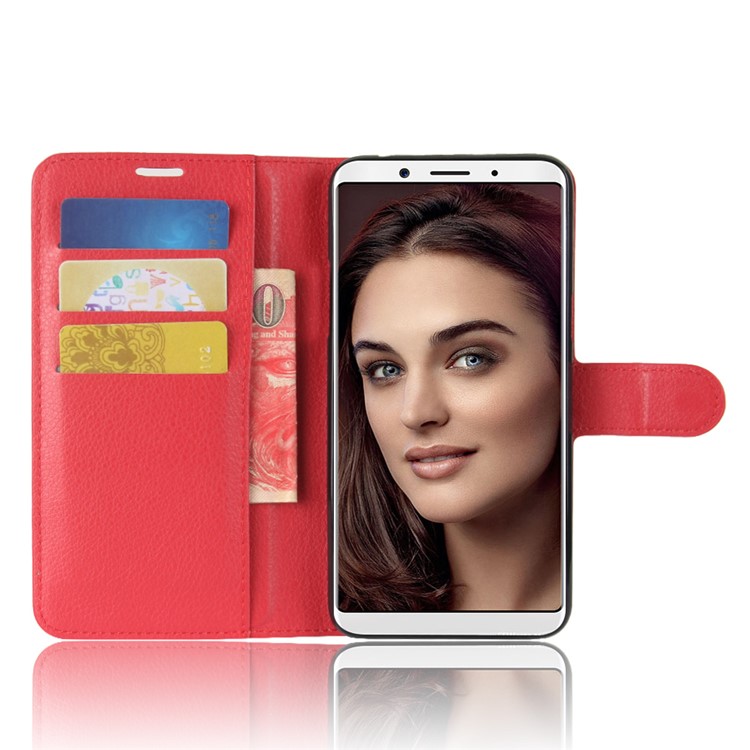 Litchi Skin PU Leather Wallet Stand Phone Case for OPPO F5 - Red-4