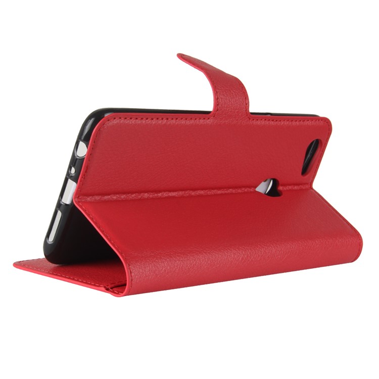 Litchi Skin PU Leather Wallet Stand Phone Case for OPPO F5 - Red-5