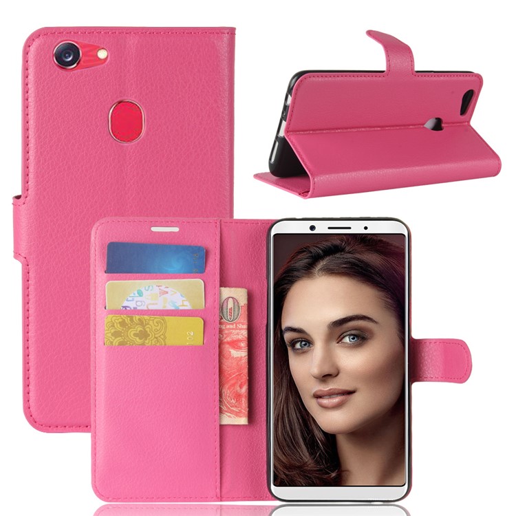 Litchi Skin PU Leather Wallet Stand Mobile Phone Shell for OPPO F5 - Rose-1