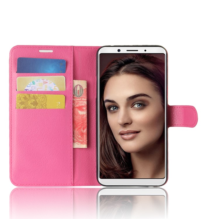 Litchi Skin PU Leather Wallet Stand Mobile Phone Shell for OPPO F5 - Rose-4